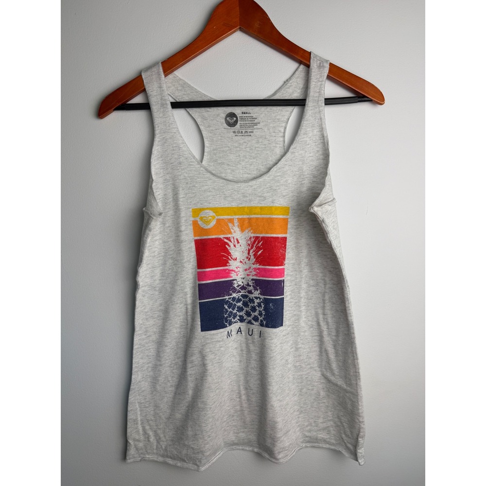 ROXY Maui Pineapple Graphic Racerback Tank Top Women Gray Small